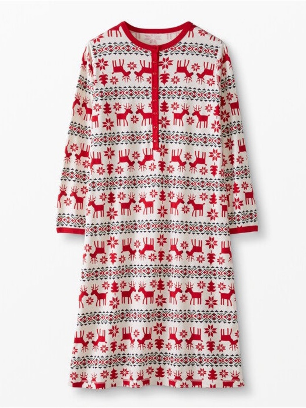 Hanna Andersson Dear Deer Red & White Reindeer Henley Nightgown. Size Large